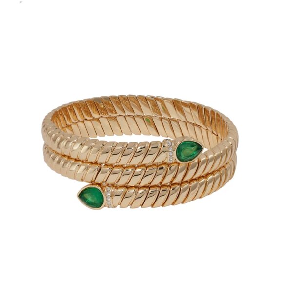 Roxanne Assoulin The Wrap Around Cobra Bracelet Gold Green Gem - Picture 1 of 3